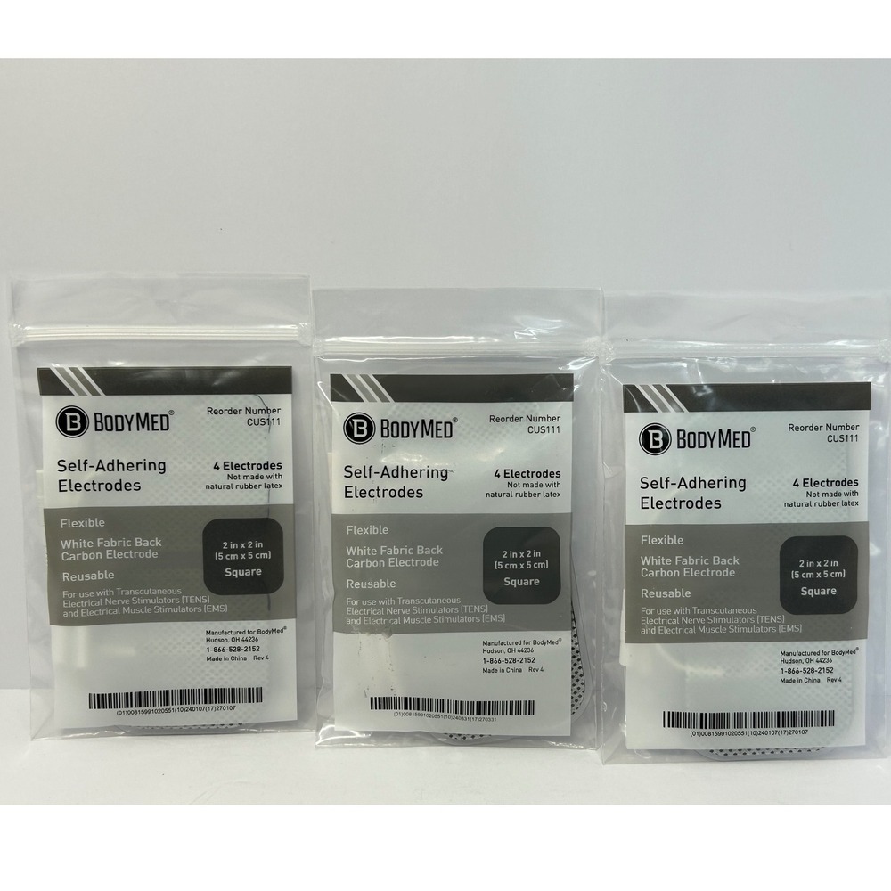 BodyMed CUS111 Self-Adhering Electrodes 2x2 Square TENS EMS 3 Packs of 4 Pads